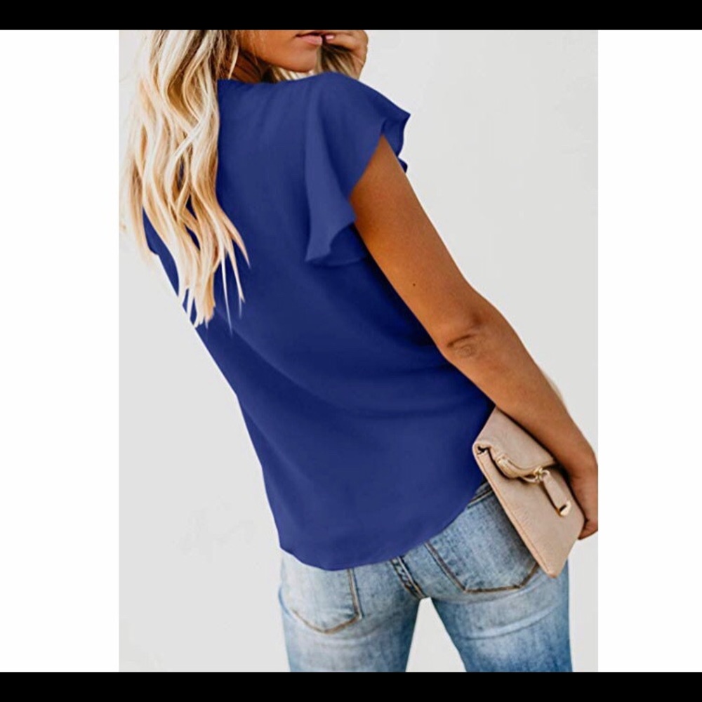🆕Ruffle Cap Sleeve Tie Knot Summer Blouse - Picture 2 of 2